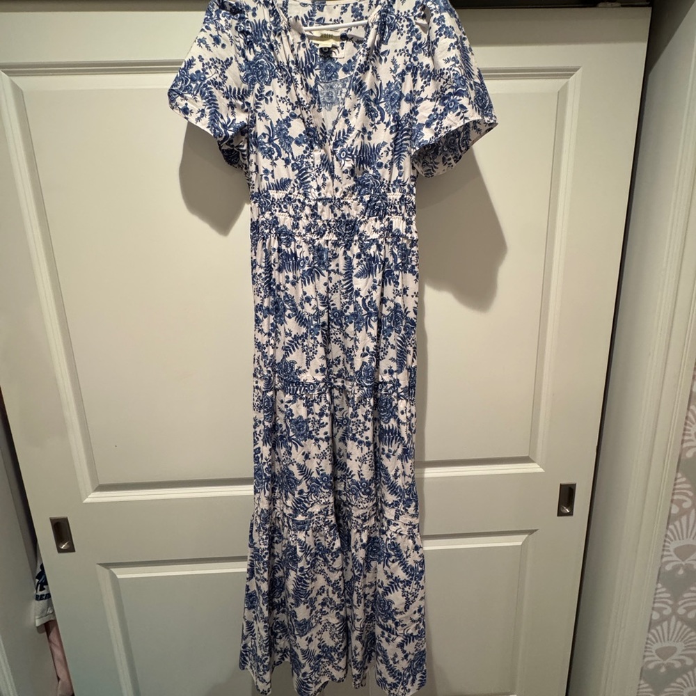 Anthropologie Maeve Somerset Floral Blue and White Maxi Dress